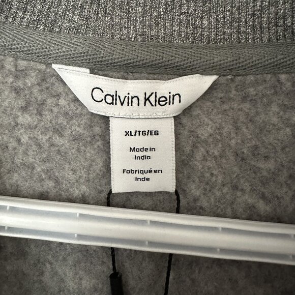 Calvin Klein โข Menโs Full Zip Embroidered Logo Sweatshirt โข Light Grey โข Size XL - Picture 8 of 10